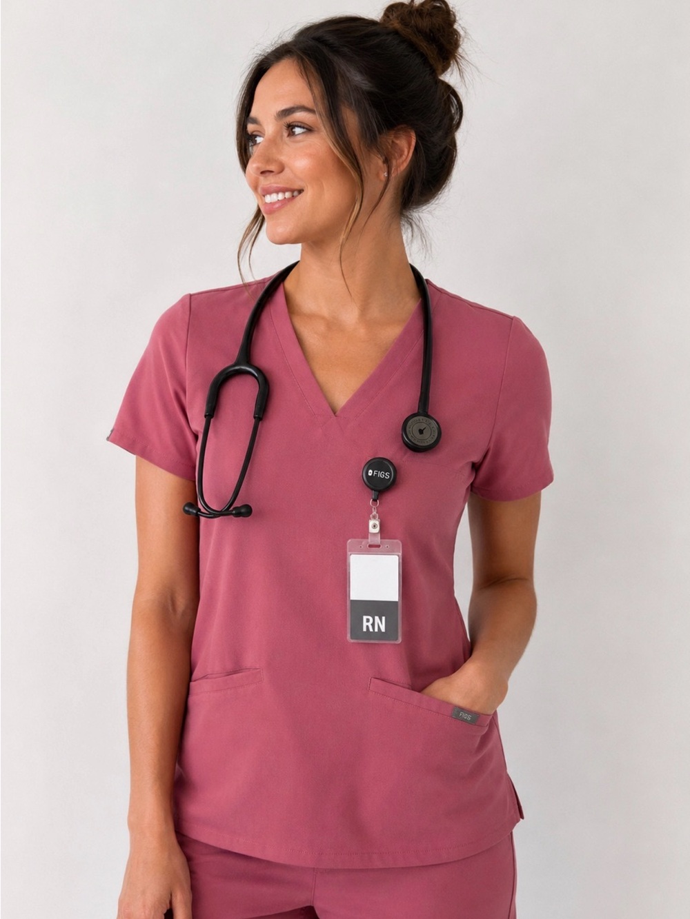 FIGS Technical Collection Women’s V-Neck Scrub Top Pink Size XS